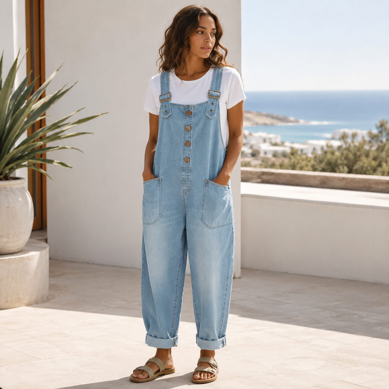 Adjustable Buckle Relaxed Overalls