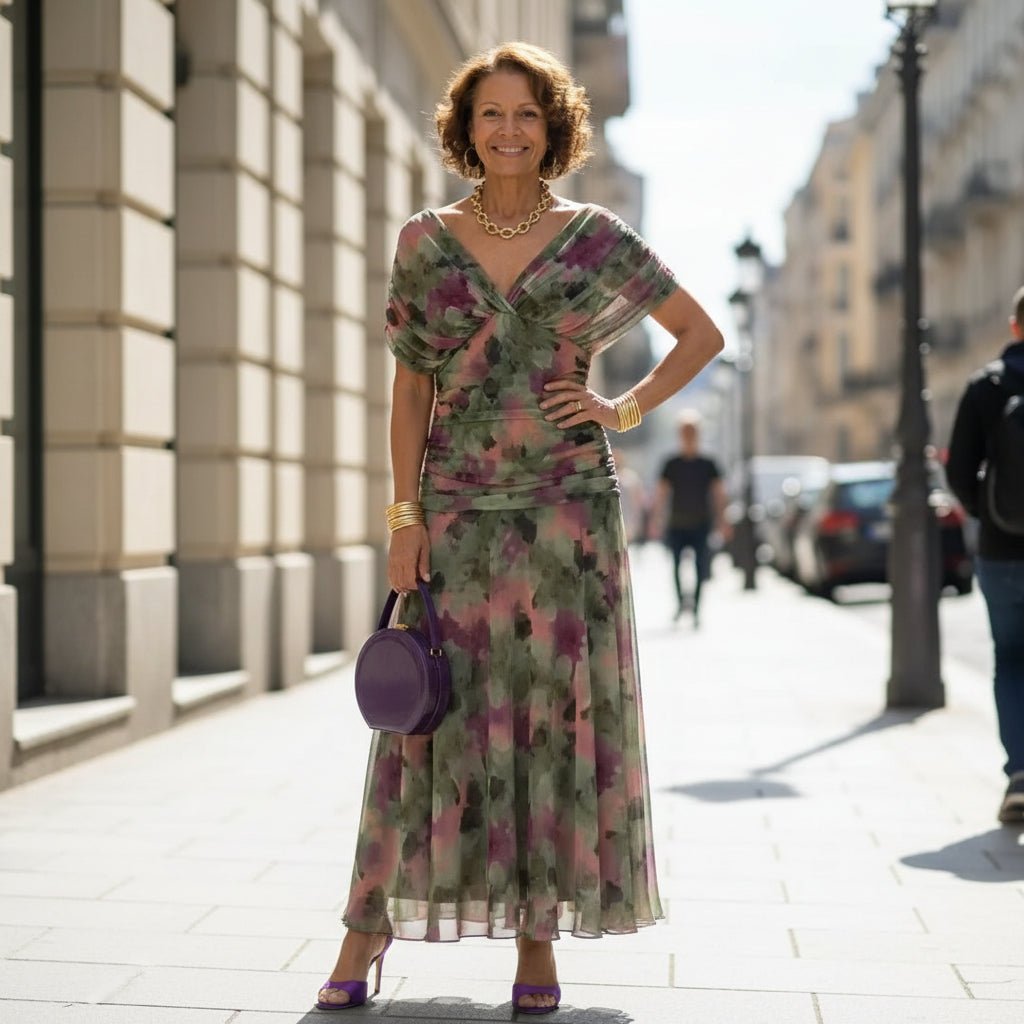 Fließendes Midi-Kleid mit schulterfreiem Ausschnitt