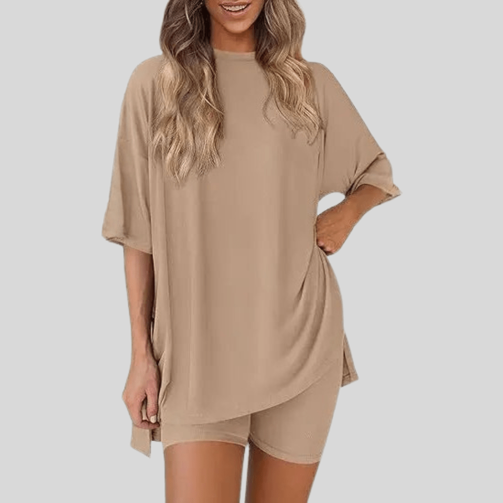 Loose Short Sleeve Top And Shorts Set