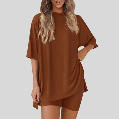 Loose Short Sleeve Top And Shorts Set