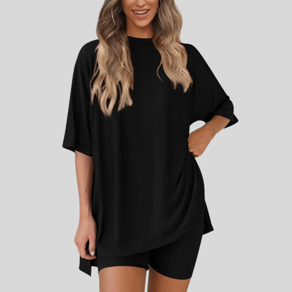 Loose Short Sleeve Top And Shorts Set