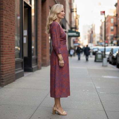 Long Sleeves Wrap Midi Dress