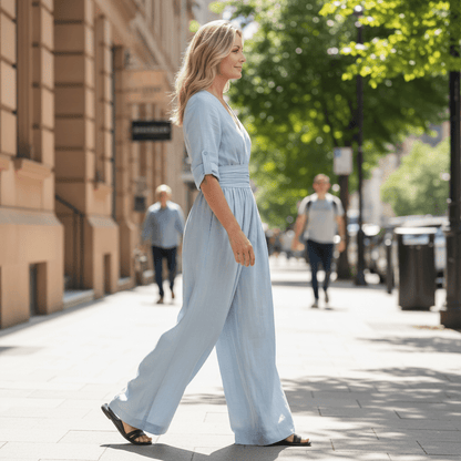 Defined Waist Cross Front Jumpsuit