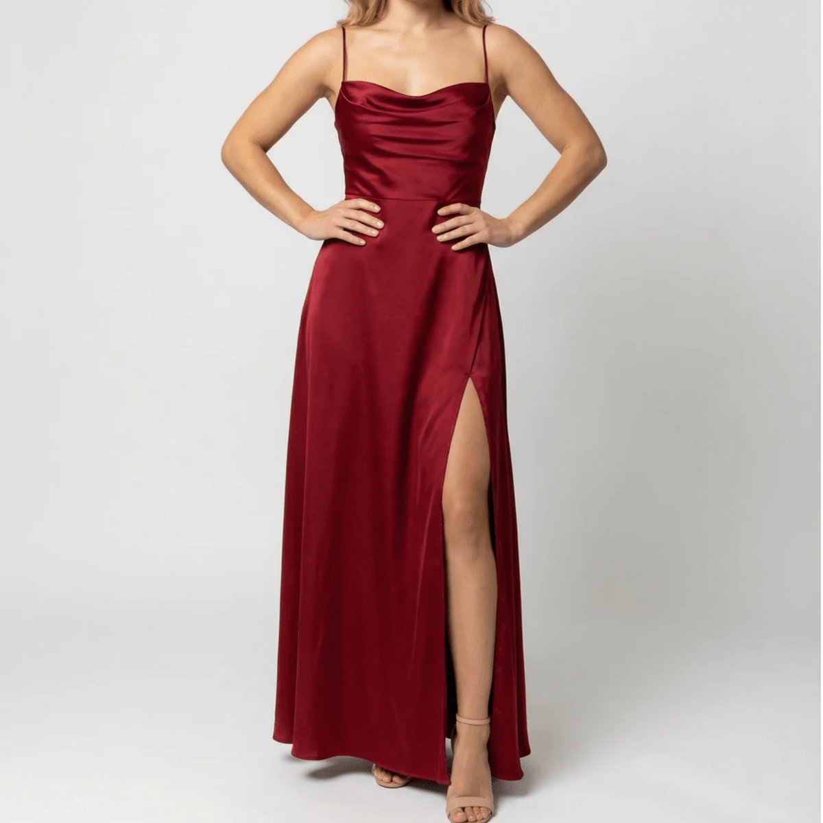 Elegant Cowl Neck Split Maxi Dress