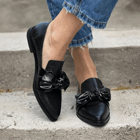 Polished Leather Bow Loafers