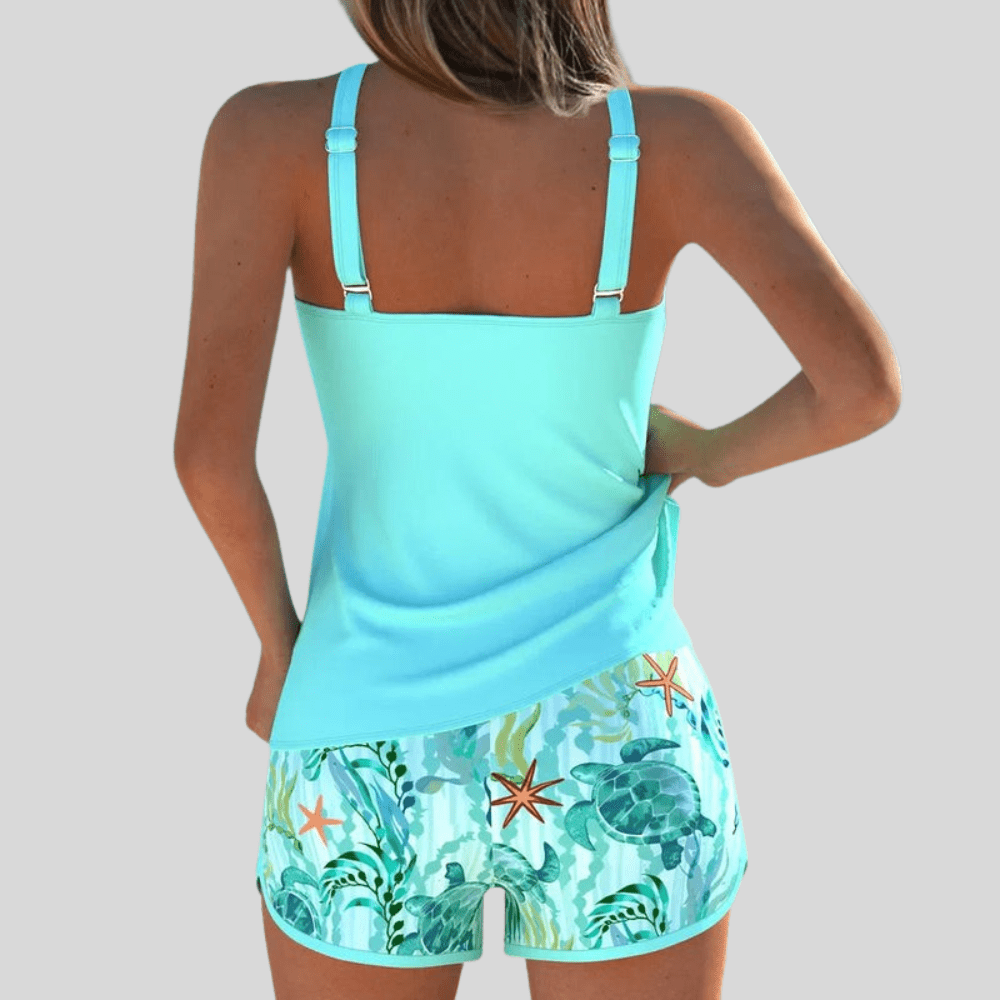 Marine Print Mid Waist Tankini Set