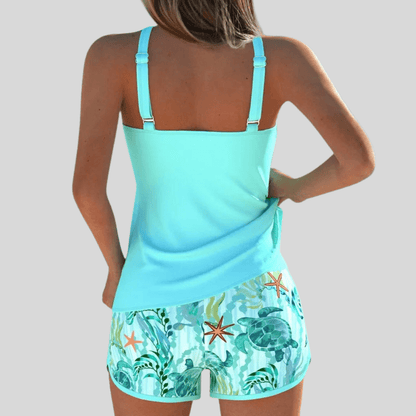 Marine Print Mid Waist Tankini Set