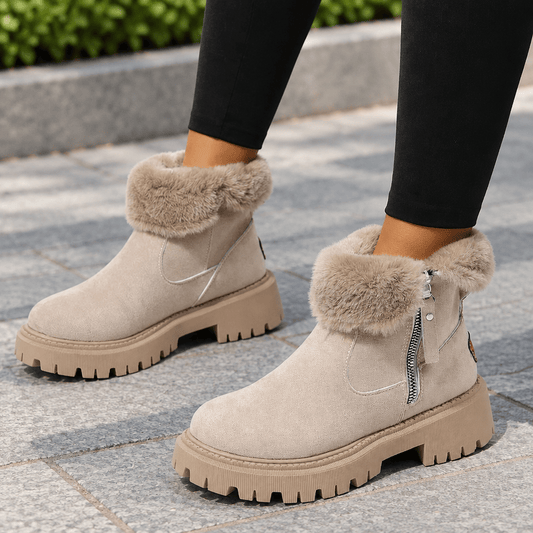 Winter Ankle Boots with Cozy Fuzzy Cuffs