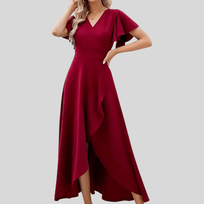 Graceful Lotus Sleeve Evening Dress