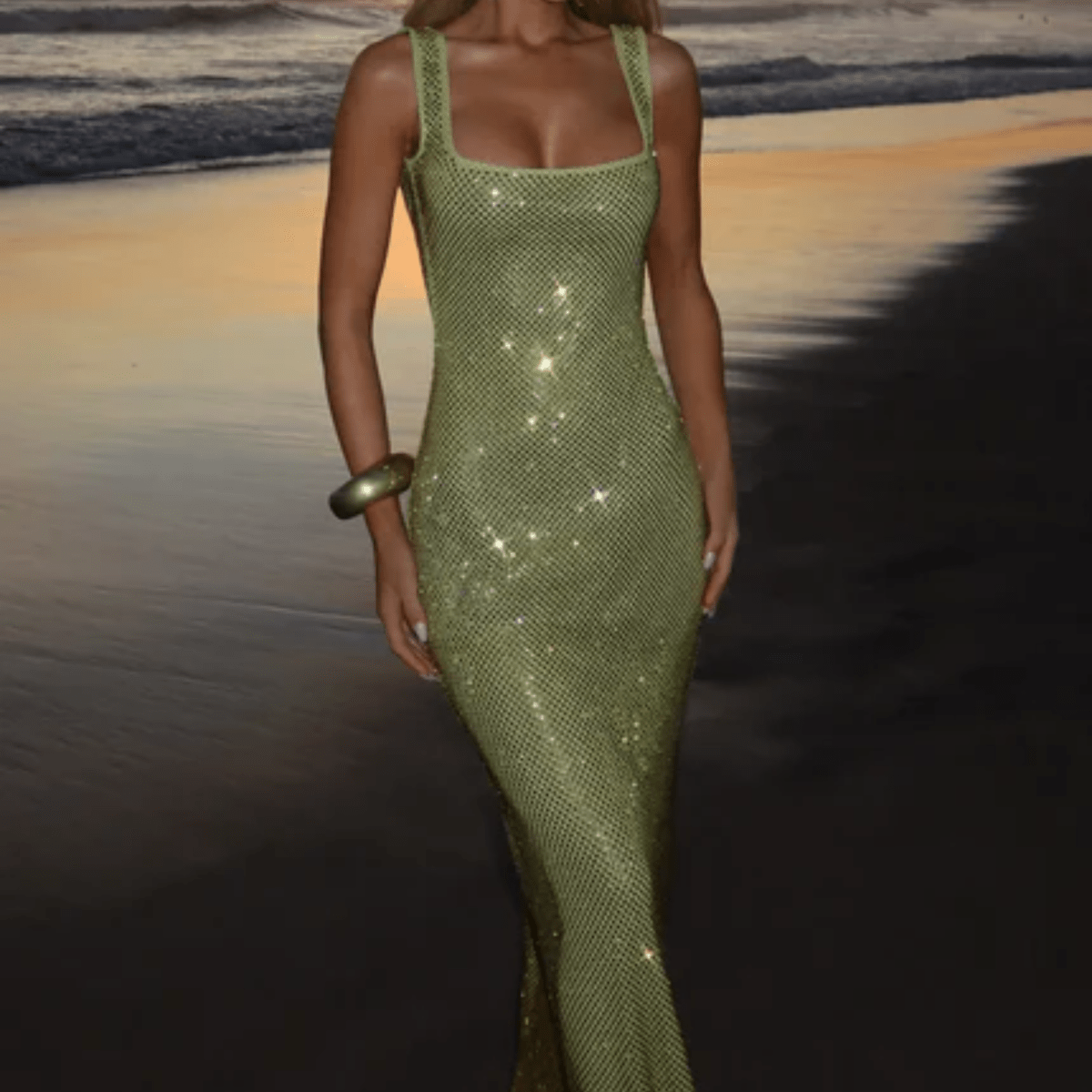 Square Neck Sequin Maxi Dress