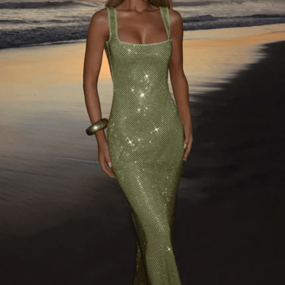 Square Neck Sequin Maxi Dress
