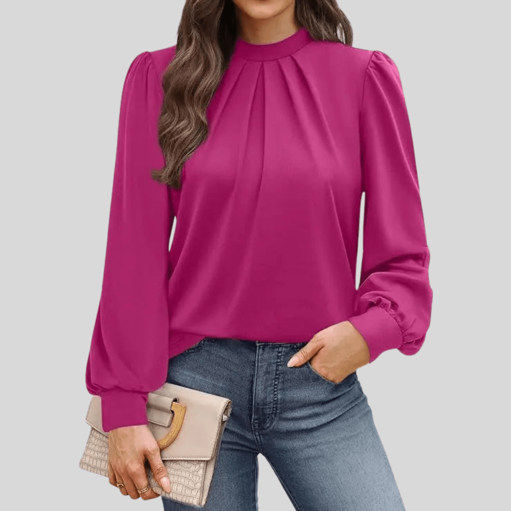 Leopard Print High Collar Ruched Long Sleeve Top