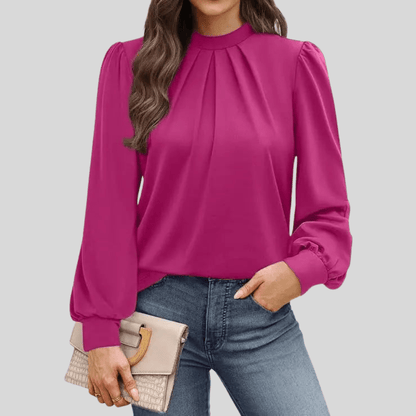Leopard Print High Collar Ruched Long Sleeve Top