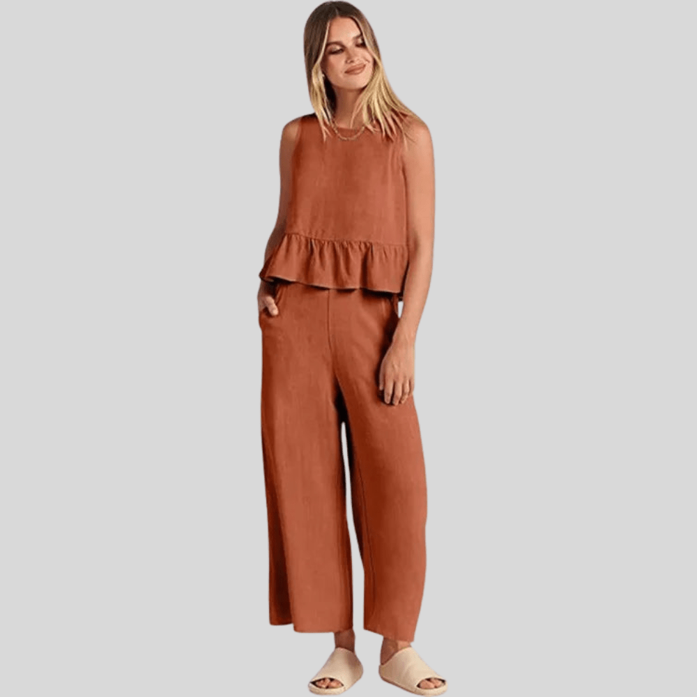 Sleeveless Pleated Vest And Wide Leg Pants Set