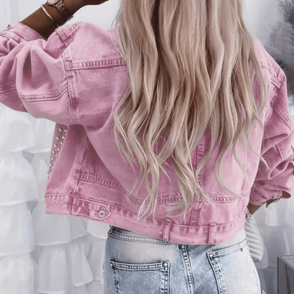 Chic Denim Pearl Pocket Jacket