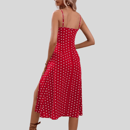 Polka Dot Slit Midi Summer Dress