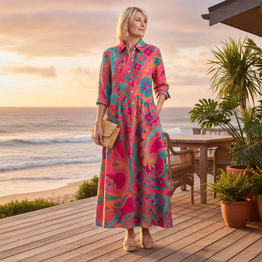 Printed Collared Midi Dress