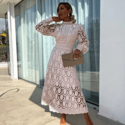 Elegant Lace Long Sleeve Midi Dress