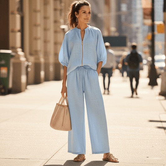 Blouson Sleeve Wide-Leg Trouser Set