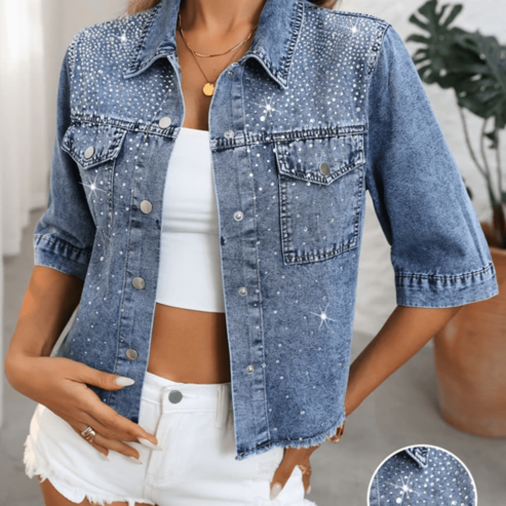 Gleaming Denim Rhinestone Jacket