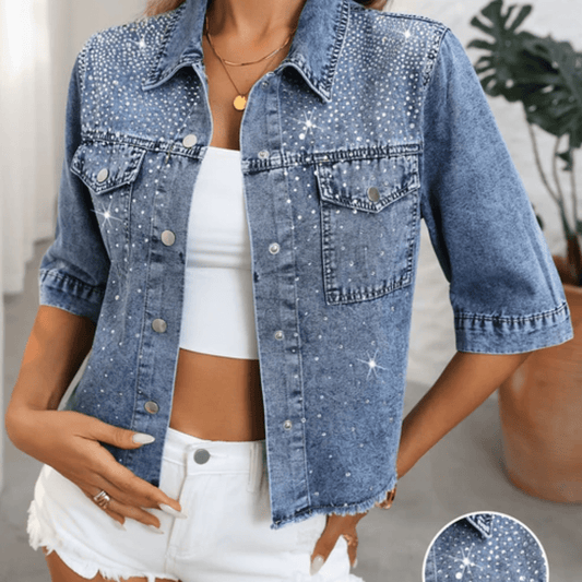 Gleaming Denim Rhinestone Jacket