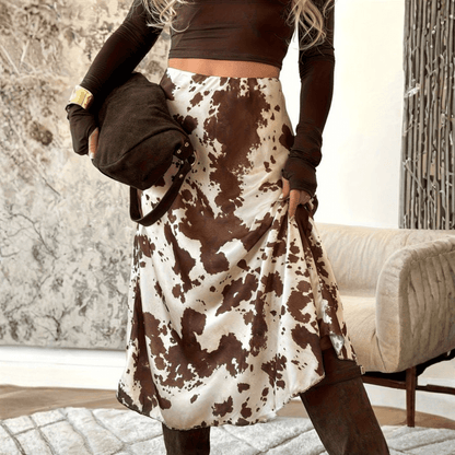 Playful Cow Print Midi Skirt