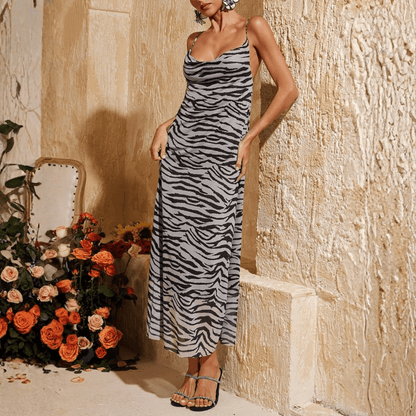 Maxikleid mit Zebramuster, quadratischem Ausschnitt und Trägern