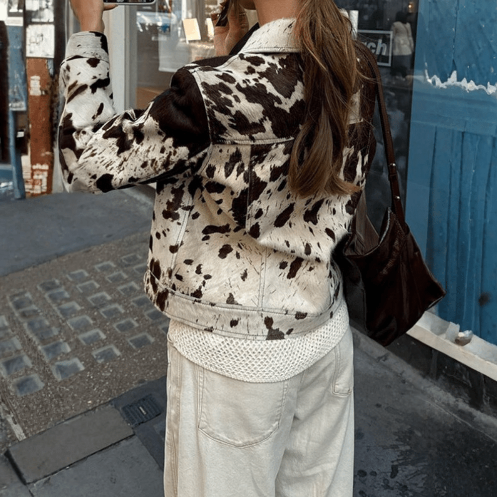 Bold Cow Print Cropped Blazer