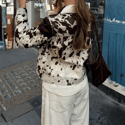 Bold Cow Print Cropped Blazer
