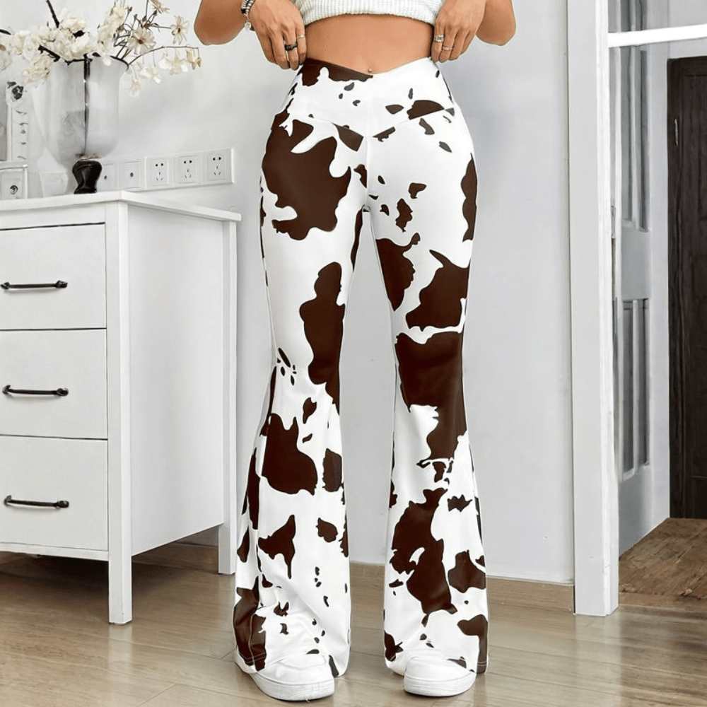 Retro Cowprint Flared Pants
