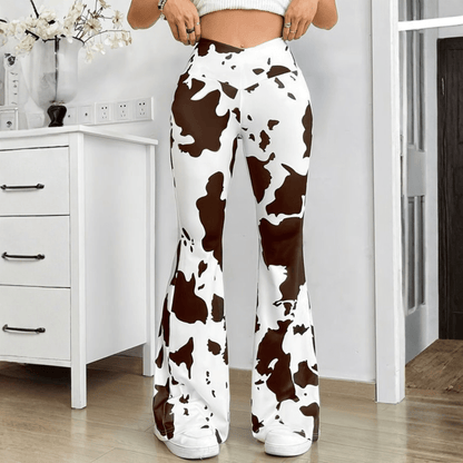 Retro Cowprint Flared Pants