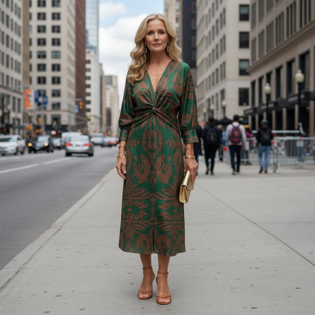 Long Sleeves Wrap Midi Dress