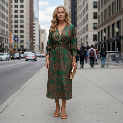 Long Sleeves Wrap Midi Dress