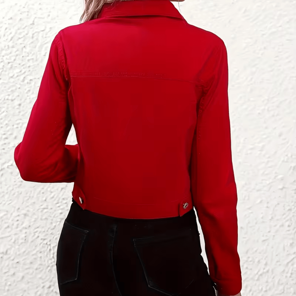 Bold Red Cropped Button Down Jacket