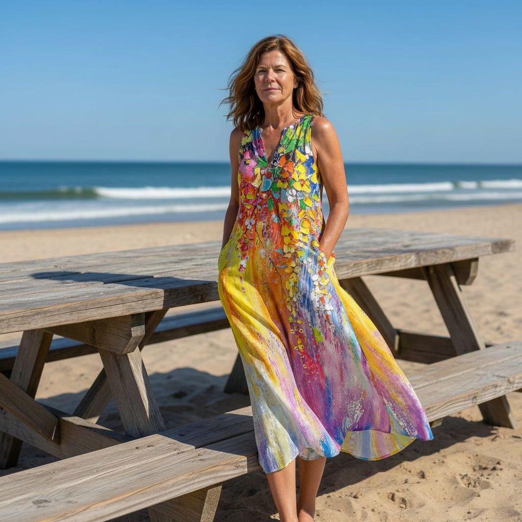 Luftiges Maxikleid mit Taschen und Print
