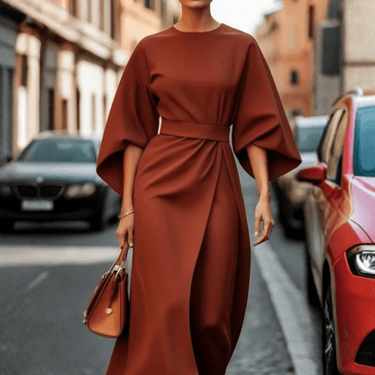 Chic Belted Lantern Sleeve Dress