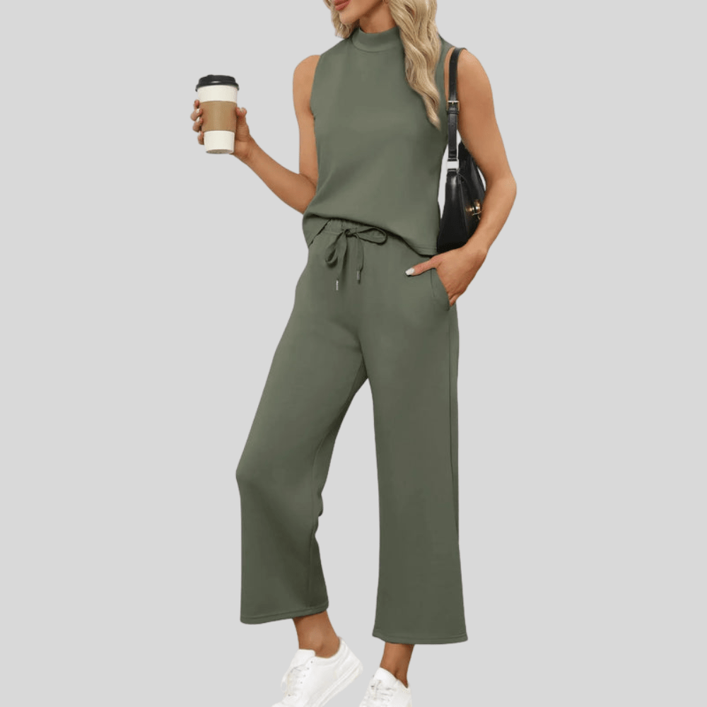 Sleeveless Vest and Wide Leg-Pants Set