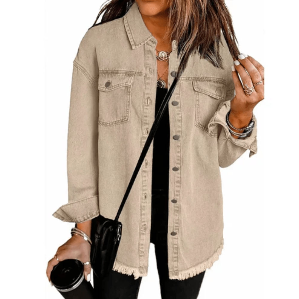 Frayed Denim Oversized Shirt Jacket