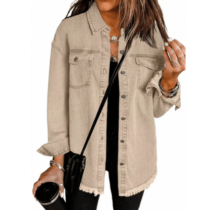 Frayed Denim Oversized Shirt Jacket