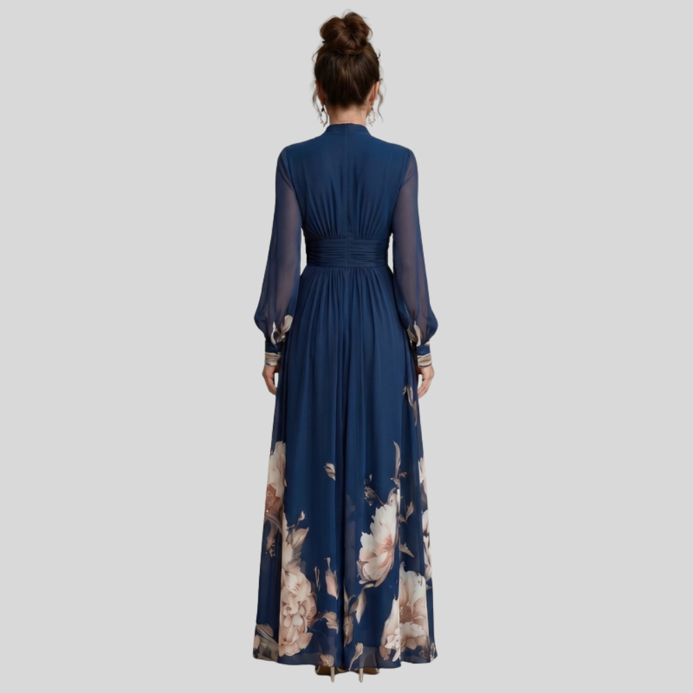 Pleated Sheer Sleeve Maxi Dress