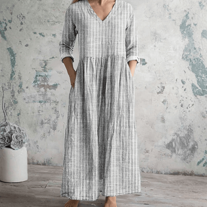 Breathable V Neck Stripe Dress