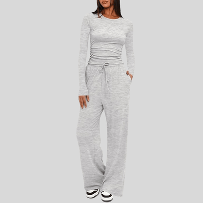 Asymmetrical Long Sleeve Wide Leg Pants Set
