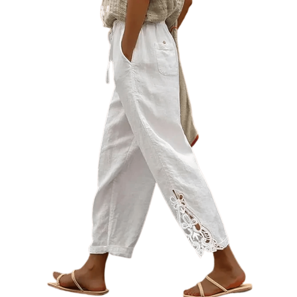 Breezy Lace Trim Cropped Pants
