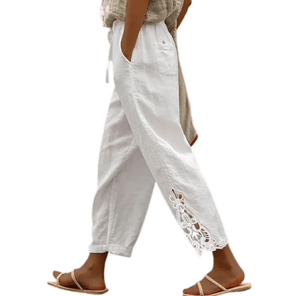 Breezy Lace Trim Cropped Pants