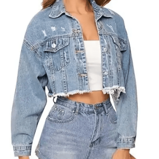 Distressed Denim Jacket Cropped