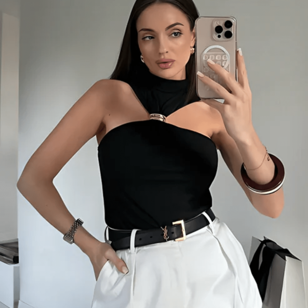 Metallic Ring Halter Top