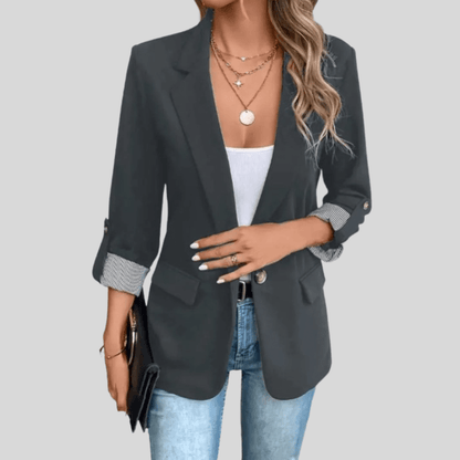 Sleek Black Blazer Striped Cuff