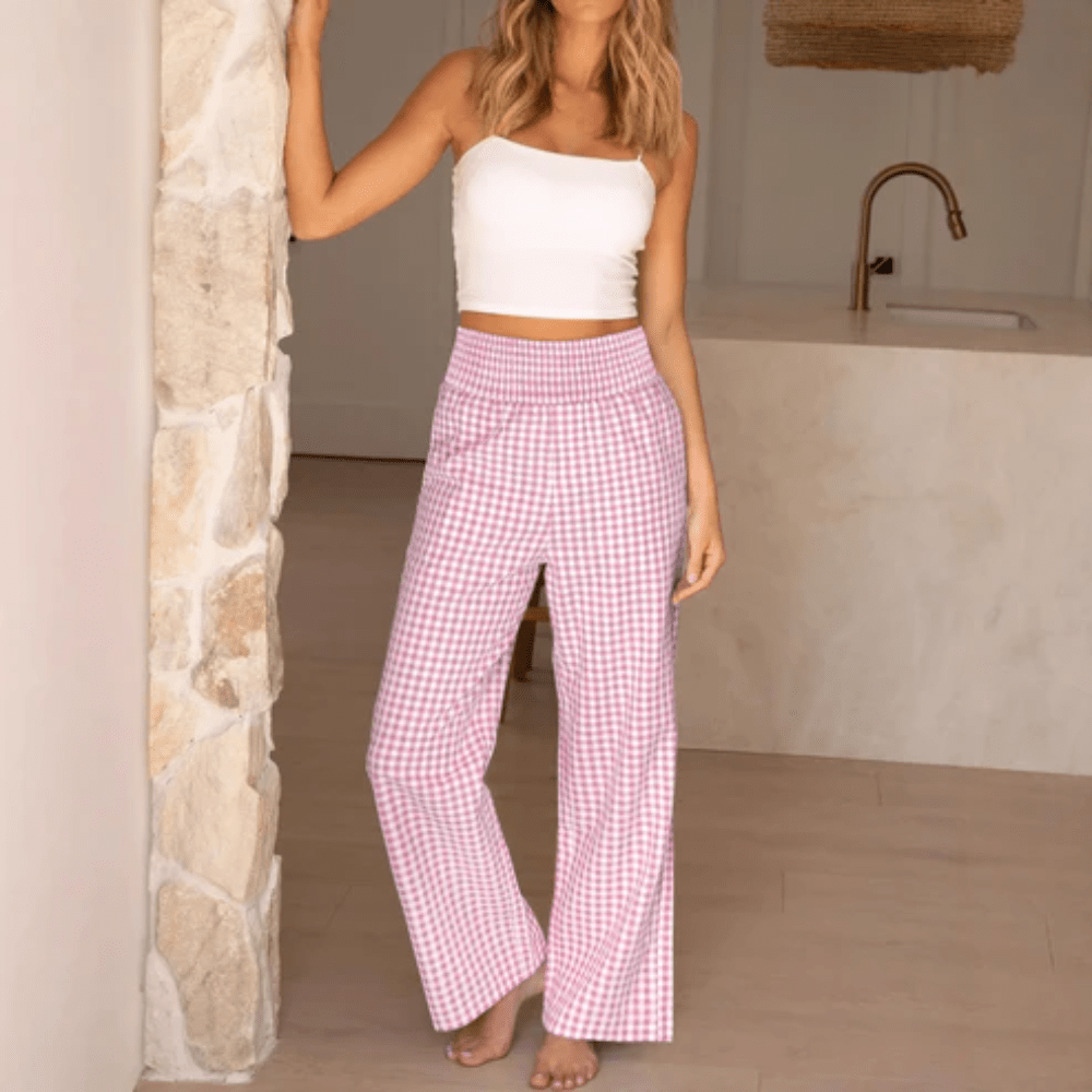 Casual Checkered Wide Leg Pants