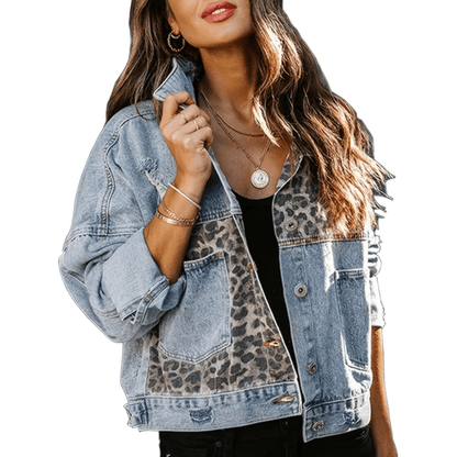 Bold Denim Leopard Patchwork Jacket