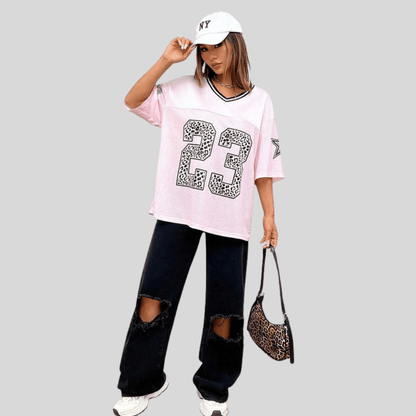 Oversized Animal Print V-Neck Top